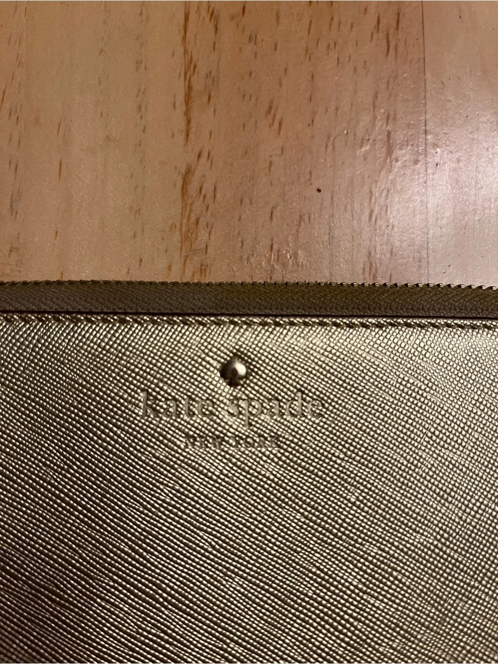 kate spade metallic gold textured zip wallet